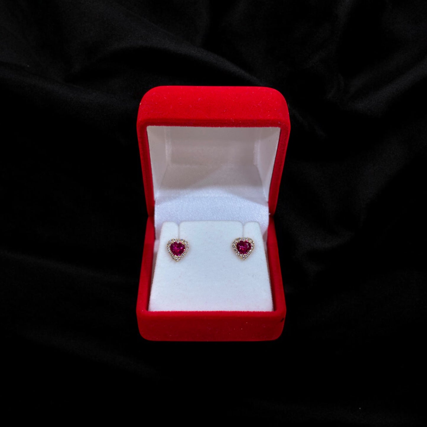 Red Heart Stone Earrings 14k Gold