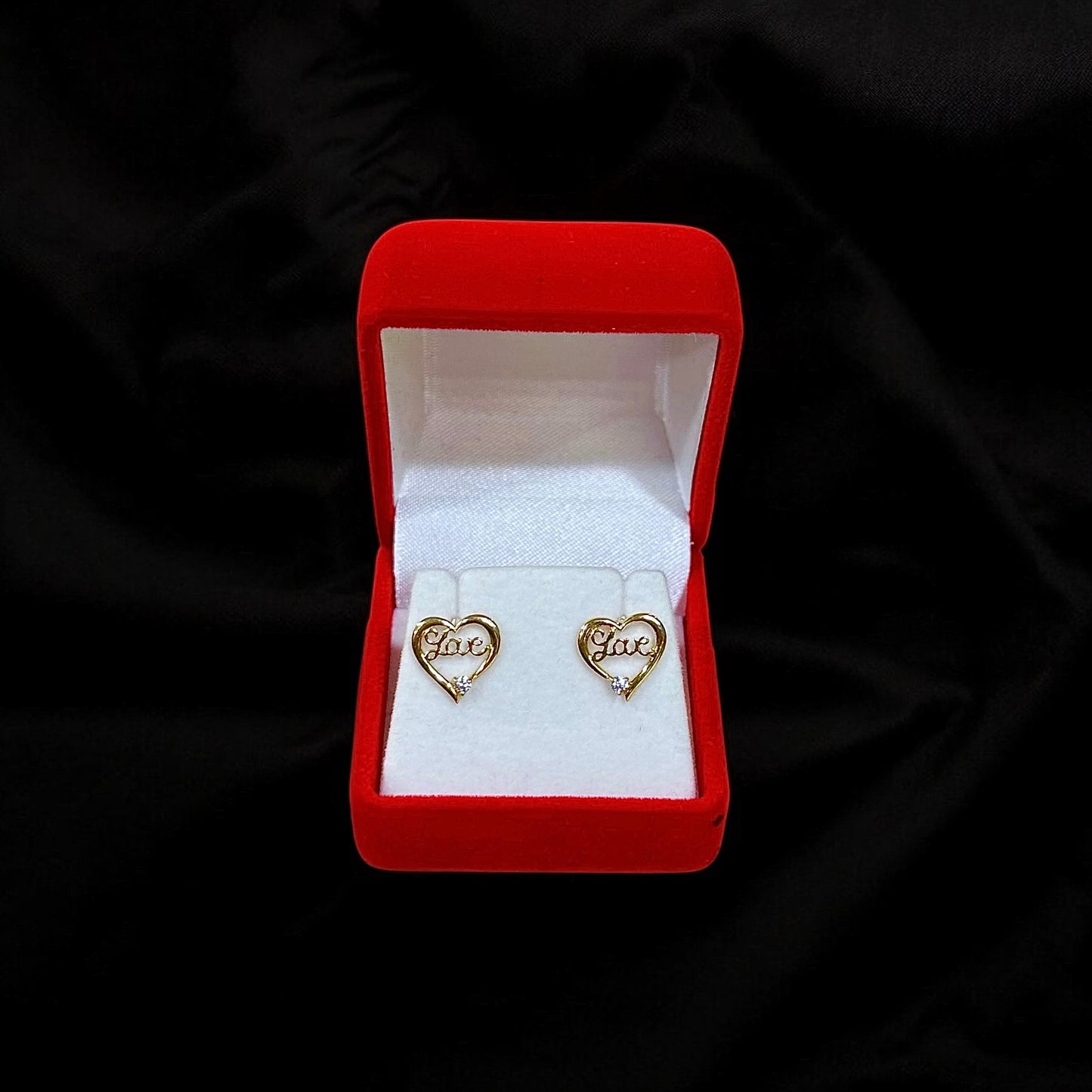 Heart Shaped "Love" Earrings 14k Gold