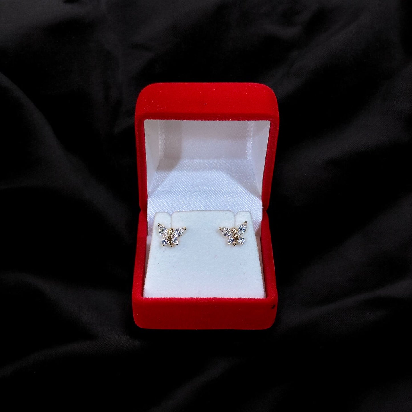Clear Stone Set Butterfly Earrings 14k Gold
