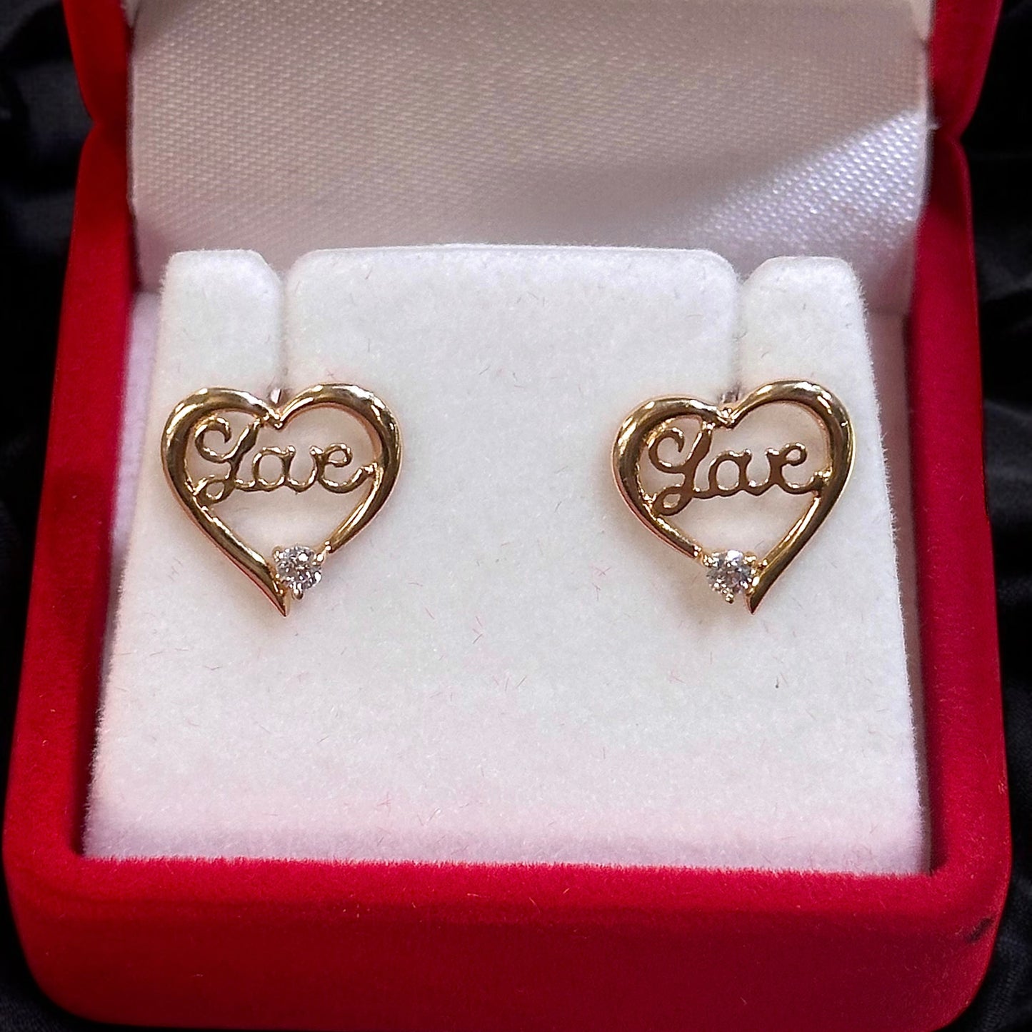 Heart Shaped "Love" Earrings 14k Gold