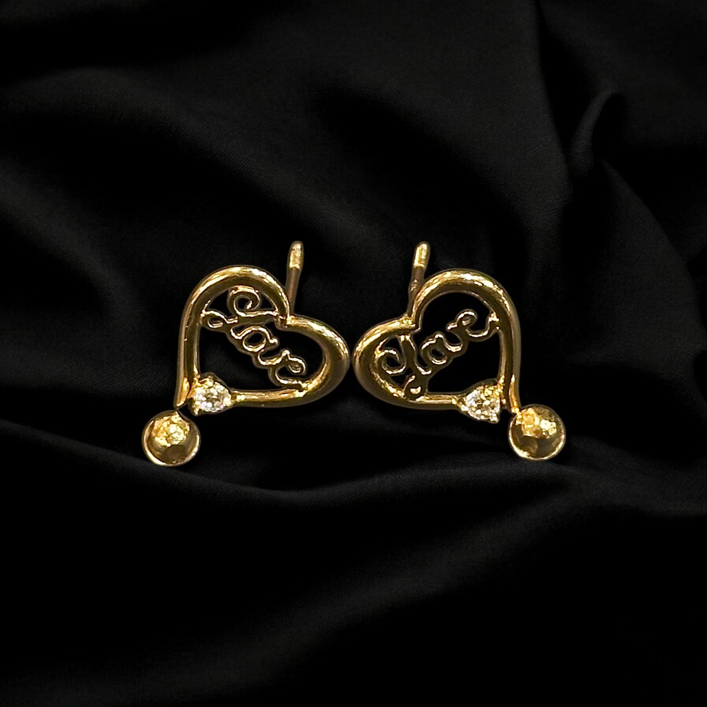 Heart Shaped "Love" Earrings 14k Gold