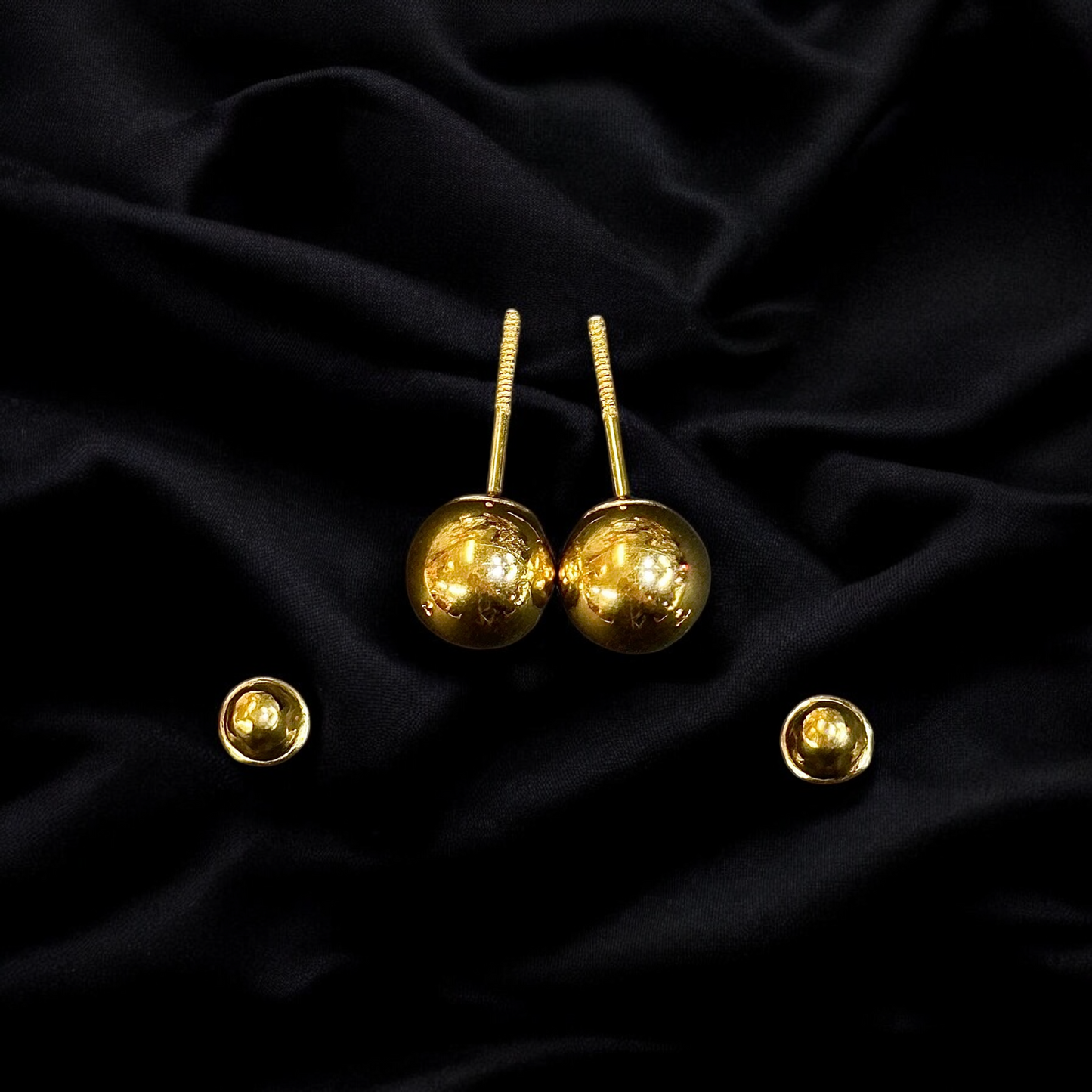 Large Hollow Polished Round Stud Ball Earrings 14k Gold