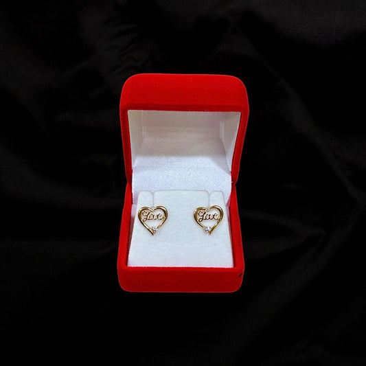 Heart Shaped "Love" Earrings 14k Gold