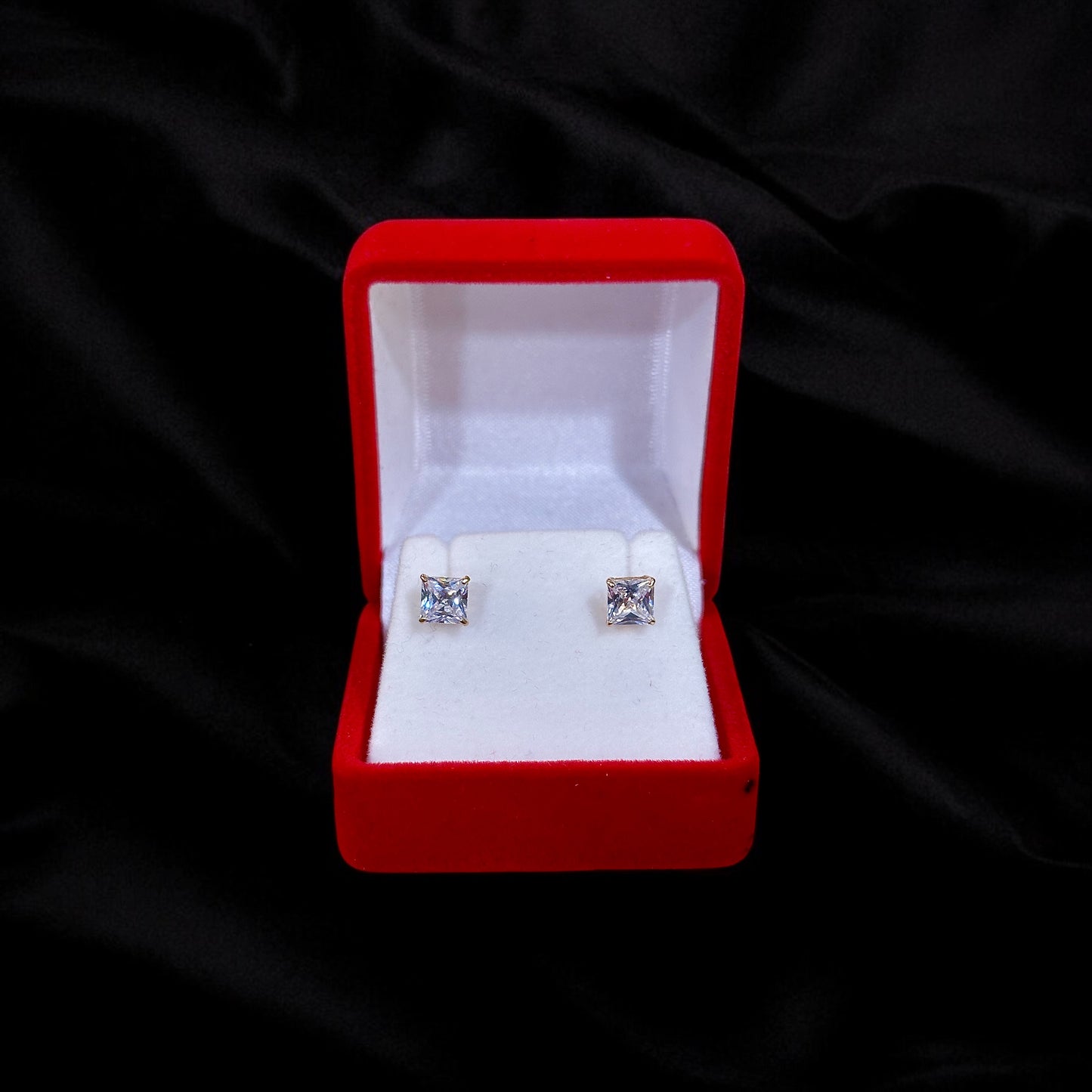 Medium Square Stone Stud Earrings 14k Gold