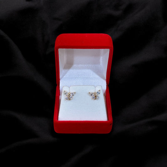 Clear Stone Set Butterfly Earrings 14k Gold