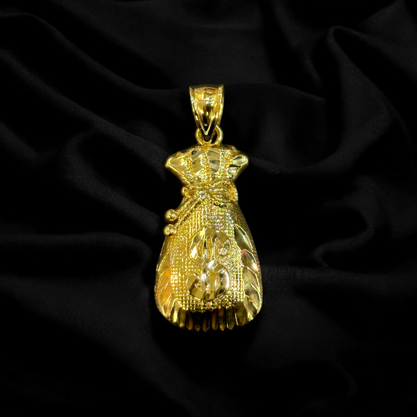 Diamond Cut Money Bag Pendant 10k Gold
