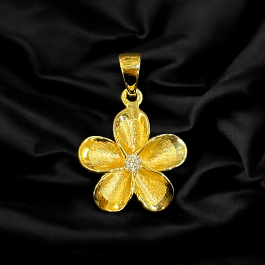 Hawaii Flower Center Stone Pendant 14k Gold