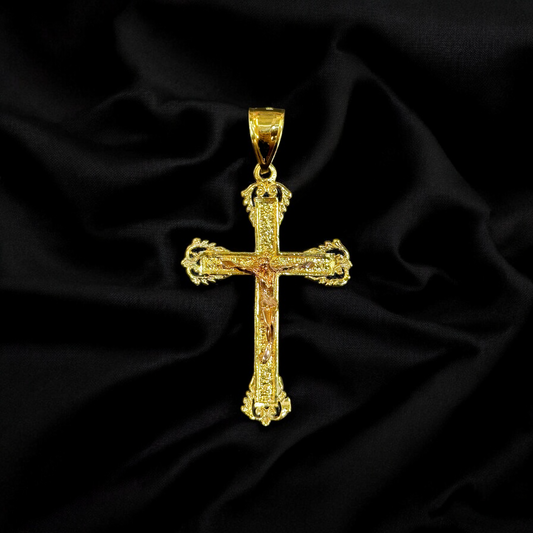 Jesus Cross Crucifix Pendant Yellow, & Rose Gold 14k
