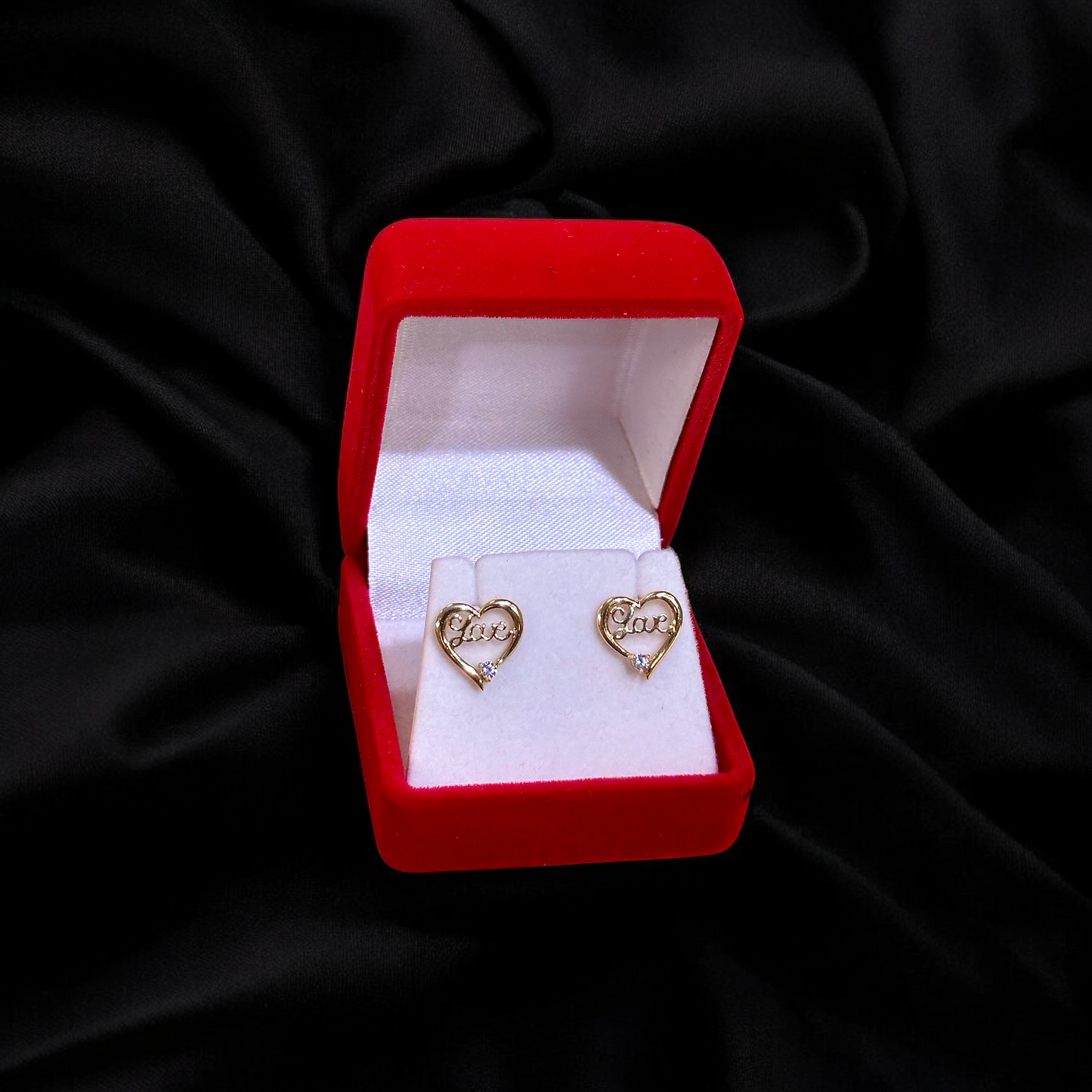 Heart Shaped "Love" Earrings 14k Gold