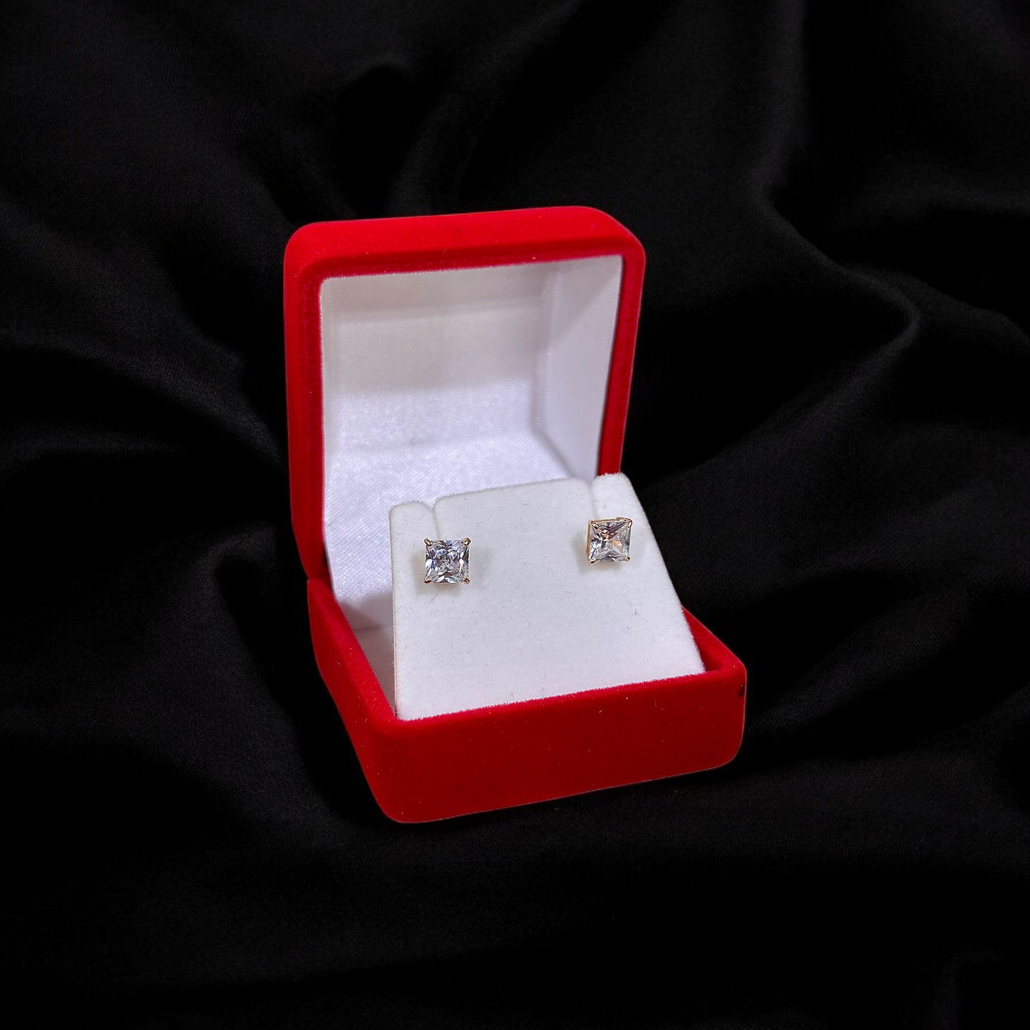 Medium Square Stone Stud Earrings 14k Gold