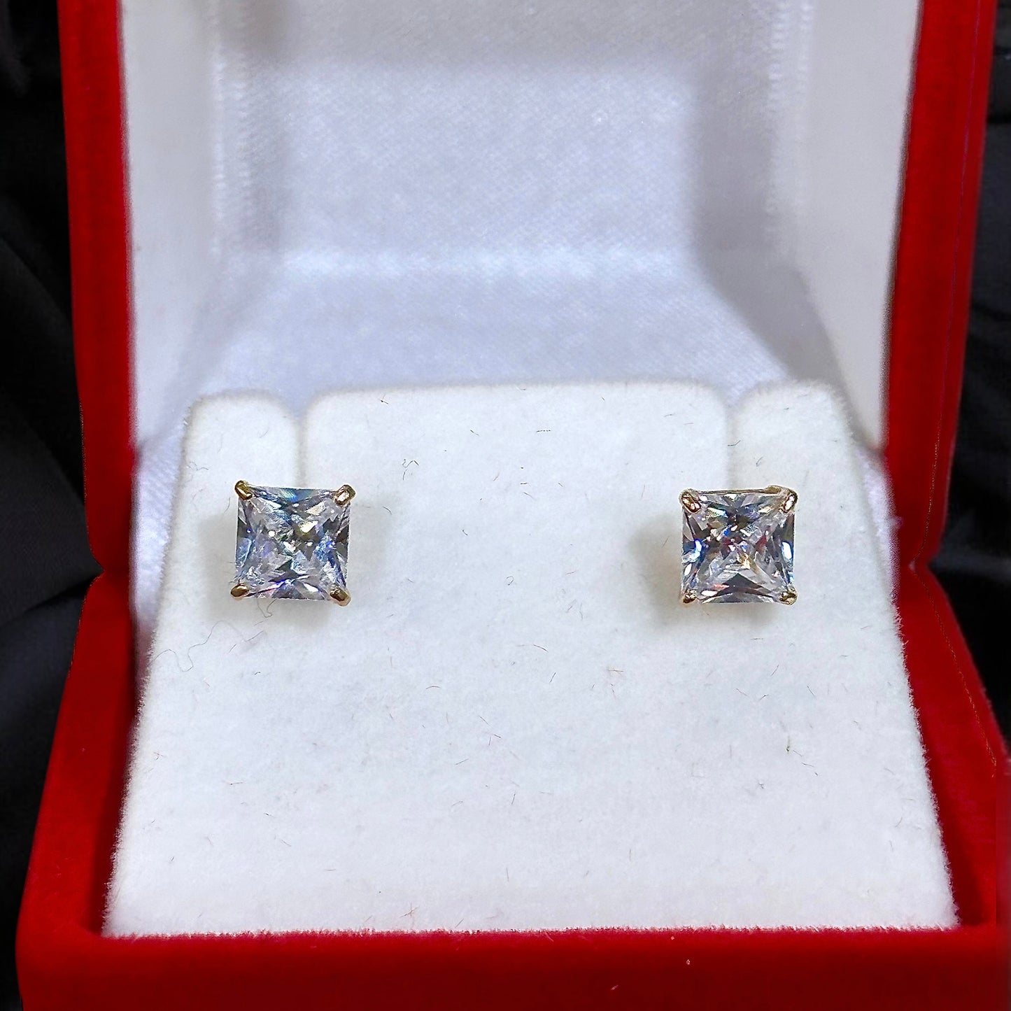 Medium Square Stone Stud Earrings 14k Gold