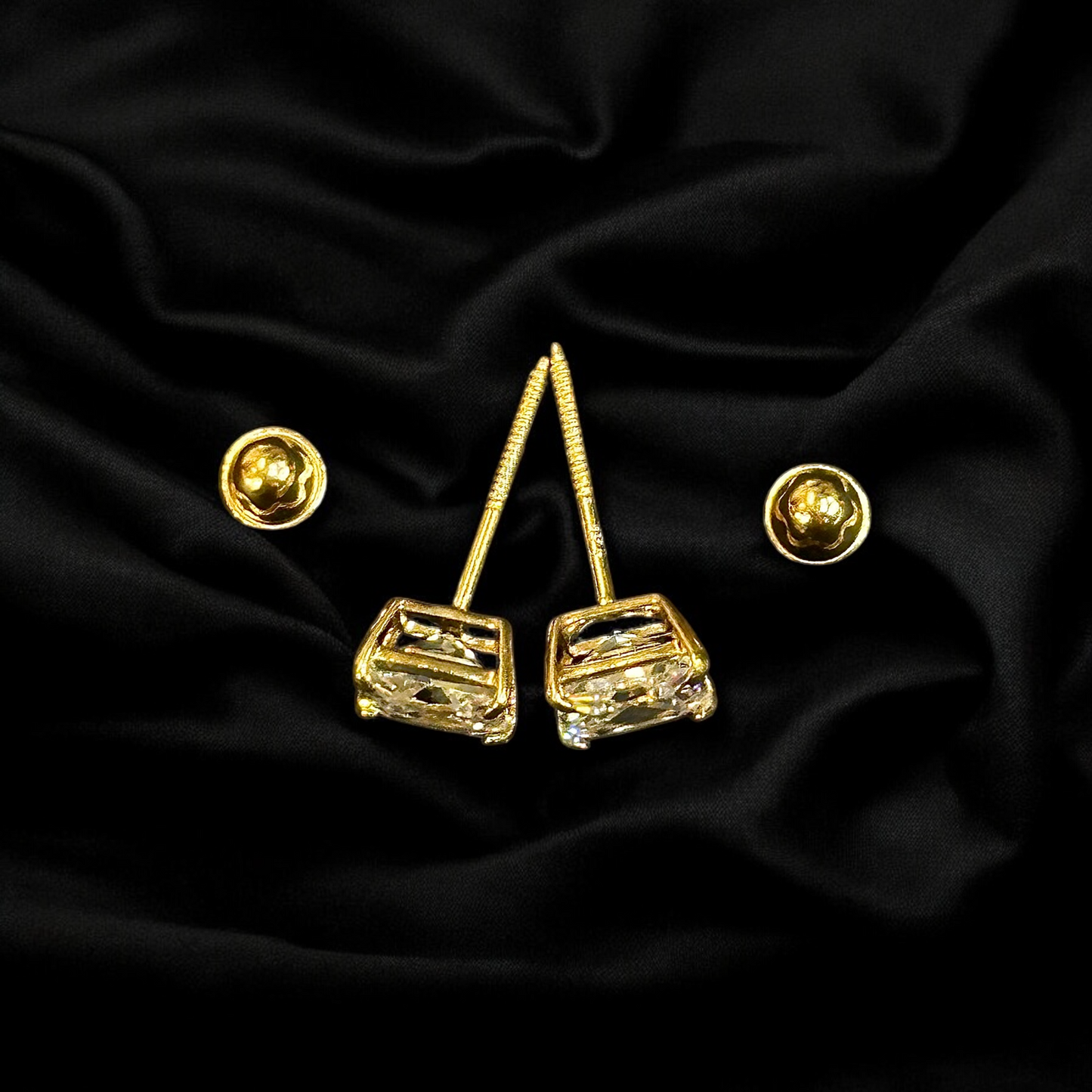Medium Square Stone Stud Earrings 14k Gold